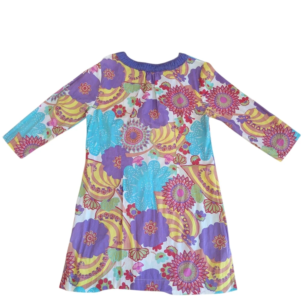 Boden Floral Vibrant Colors 100% Cotton Tunic Dress Embellished Women's US 10 - Picture 8 of 13